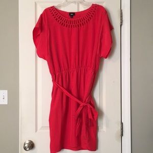 Coral red dress w/pockets and cutout details